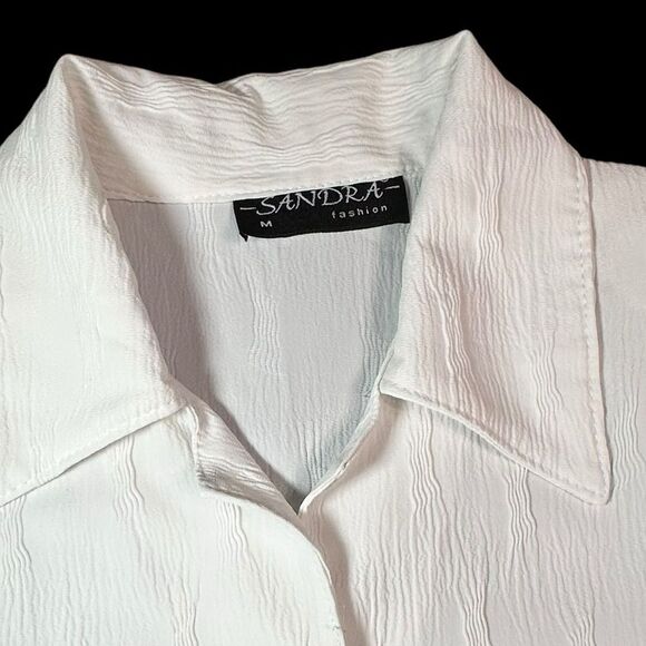 Vintage Sandra Fashions White Textured Button-Up Short sleeve Shirt size Medium - Picture 7 of 14
